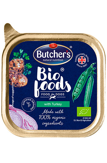 BUTCHER'S Bio Foods Dog - mokra karma dla psa z indykiem w formie pasztetu - tacka 6x150g - zdjęcie 1