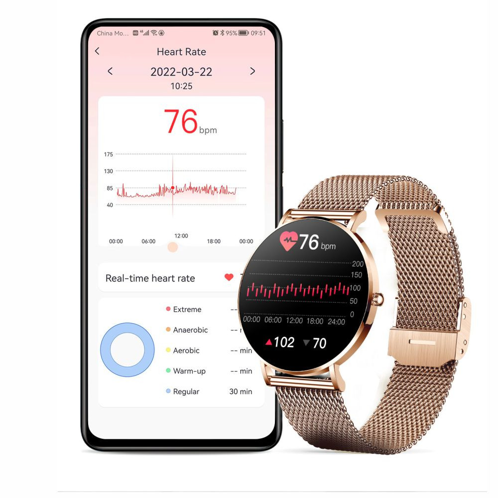 Smartwatch zegarek damski Manta Alexa złoty + różowy pasek - zdjęcie 5