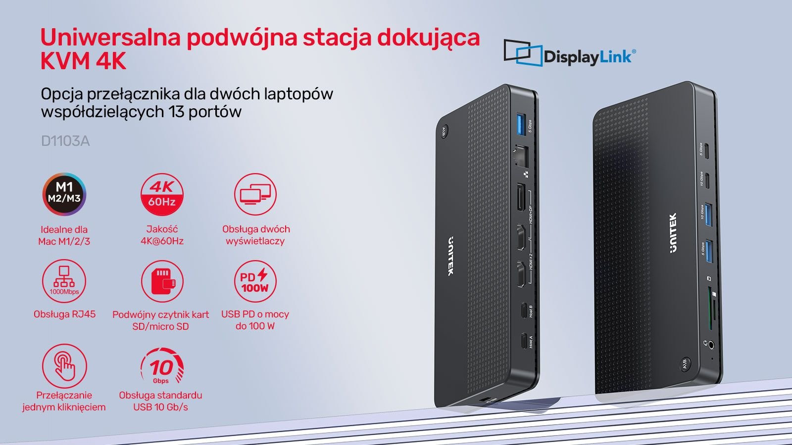 Unitek Przełącznik KVM 2 komputery 2 monitory 4K - zdjęcie 1