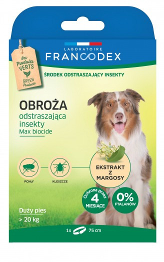 FRANCODEX Obroża dla dużych psów powyżej 20 kg odstraszająca insekty - 4 miesiące ochrony - 75 cm - zdjęcie 1