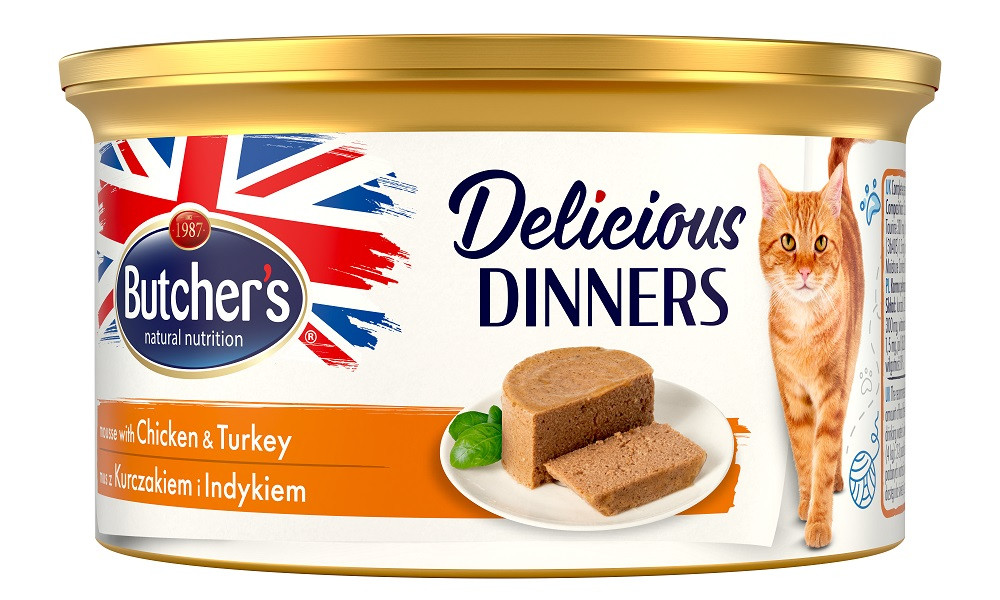 Butcher’s Delicious Dinners Cat z kurczakiem i indykiem - mokra karma dla kota w formie musu - puszka 85 g - zdjęcie 1