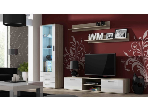 Szafka RTV SOHO 140 dąb sonoma/ biały połysk - zdjęcie 2