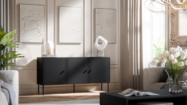 Komoda 3D PALAZZO BIS 151x40x75 czarny mat - zdjęcie 1