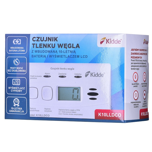 Czujnik tlenku węgla i czadu LCD K10LLDCO Kidde - zdjęcie 2