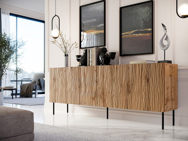 Komoda JUNGLE 190x40,5x74,5 dąb wotan + czarne nóżki - zdjęcie 1