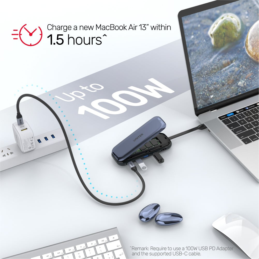 UNITEK HUB USB-C STORAGE M.2, HDMI, USB-C PD 100W, - zdjęcie 2
