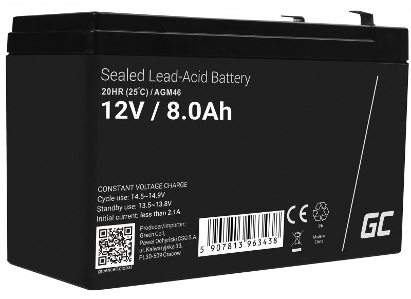 GREEN CELL AKUMULATOR ŻELOWY AGM46 12V 8AH - zdjęcie 1