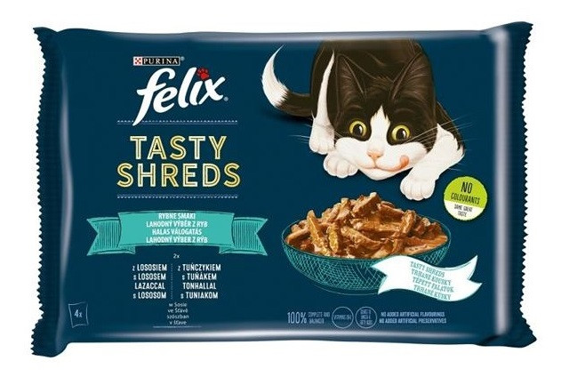 FELIX Tasty Shreds z łososiem i tuńczykiem - mokra karma dla kota - 4x 80g - zdjęcie 1