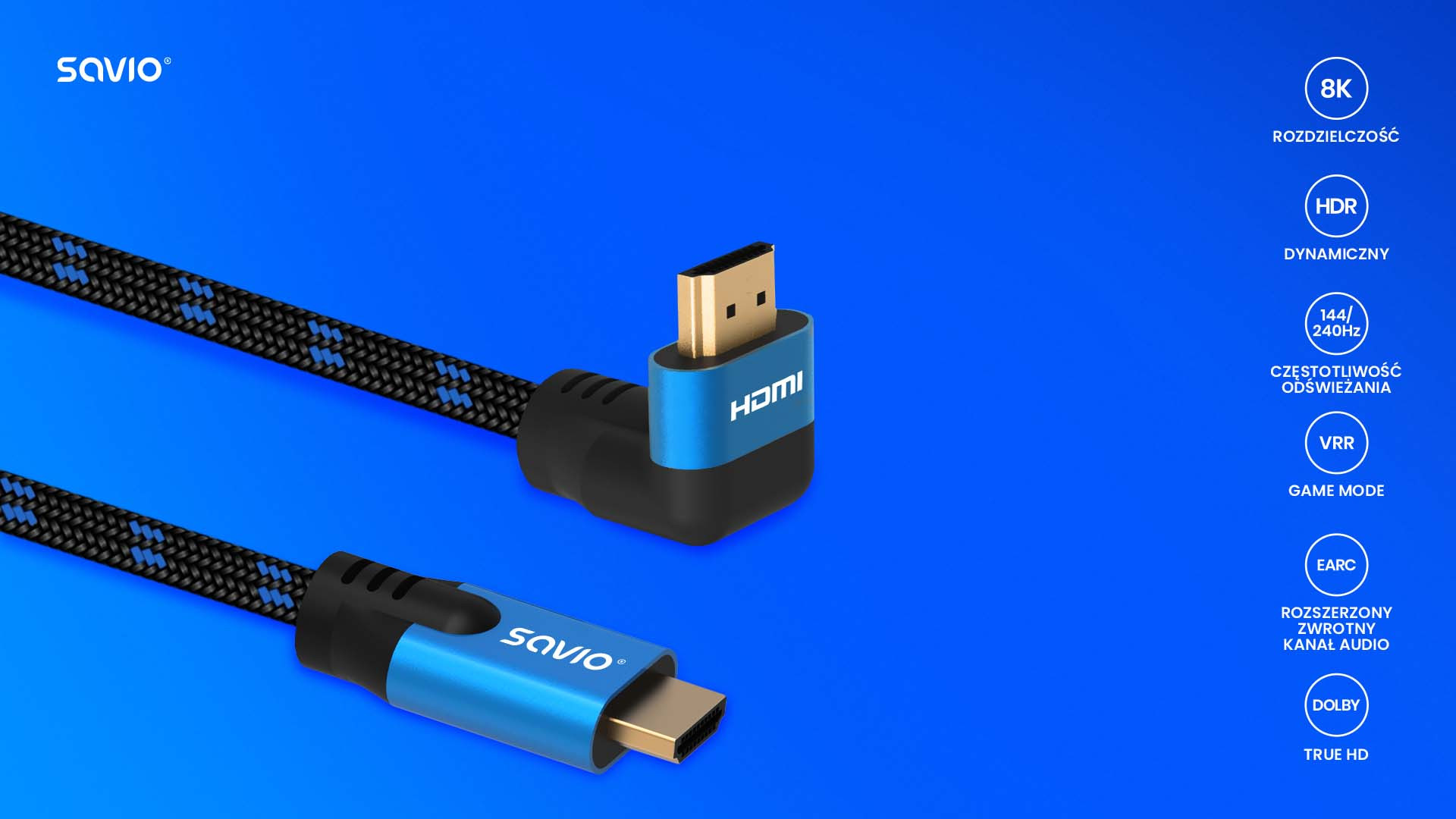 SAVIO KABEL HDMI V2.1, KĄTOWY, 5M, MIEDŹ, OPLOT BA - zdjęcie 3