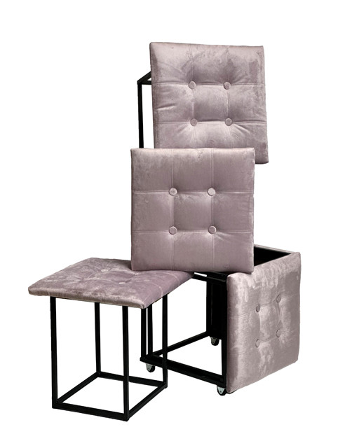 Puf-transformator 5w1 - 5 taboretów w 1 pufie pudrowy róż velvet 2269 - zdjęcie 1