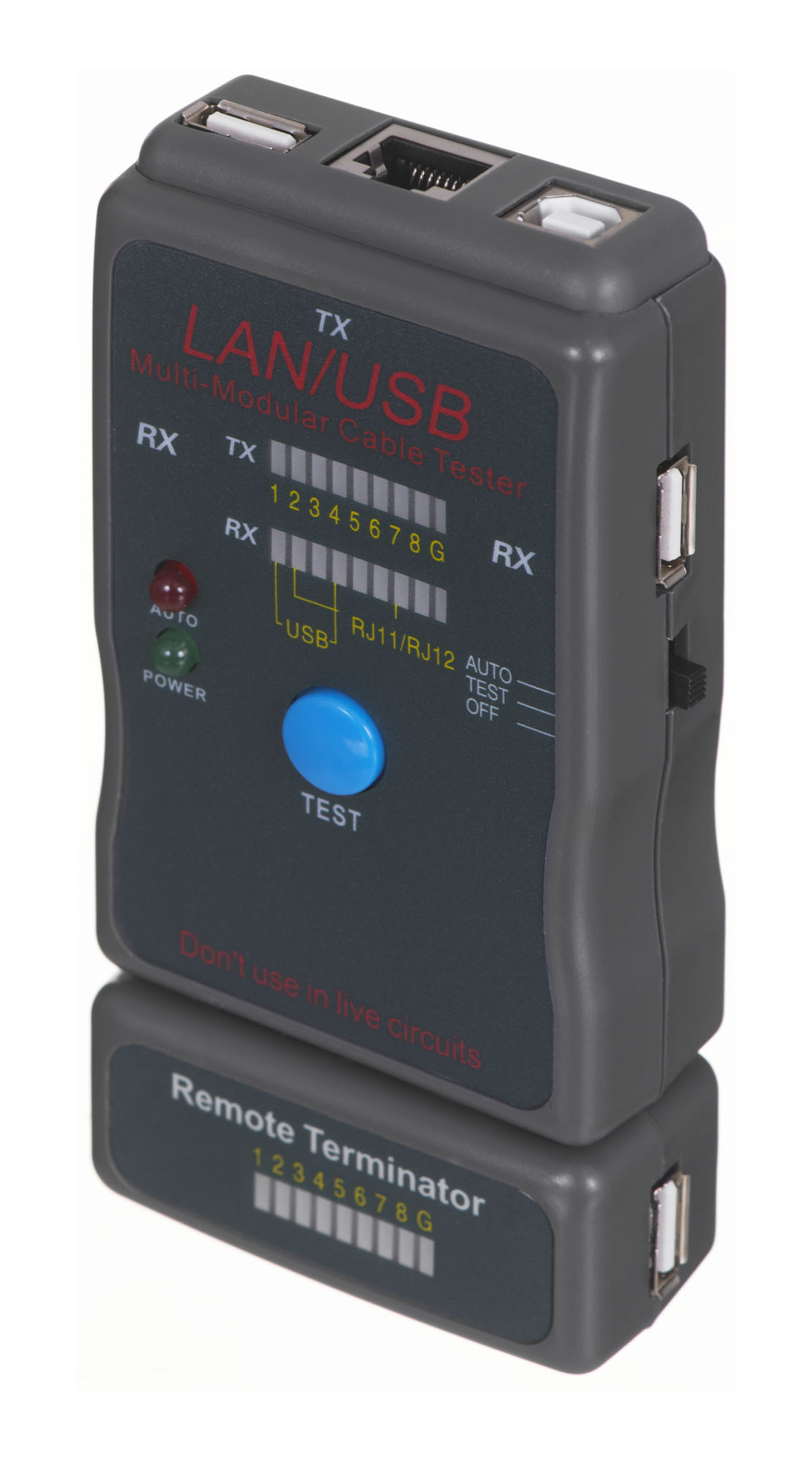 Gembird diodowy tester kabli RJ-45,RJ-11,UTP,STP,USB AA/AB - zdjęcie 1