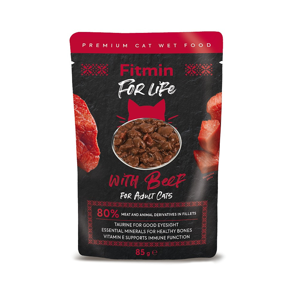FITMIN For Life Cat Pouch Adult Beef - mokra karma dla kota - 85 g - zdjęcie 1
