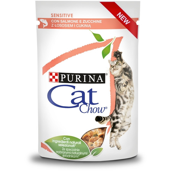 PURINA CAT CHOW Sensitive z łososiem i cukinią w sosie - mokra karma dla kota - 24x85 g - zdjęcie 1