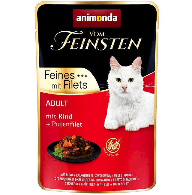 ANIMONDA vom Feinsten Wołowina, filet z indyka - mokra karma dla kota - 85 g - zdjęcie 1