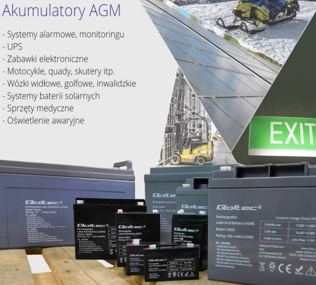 QOLTEC AKUMULATOR AGM | 12V | 14AH | MAX.210A - zdjęcie 2