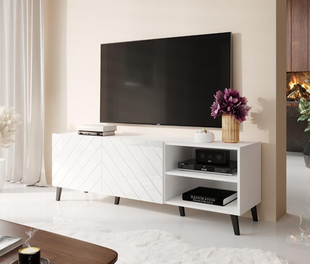 Szafka RTV ABETO 150x42x52 biały/biały połysk - zdjęcie 2