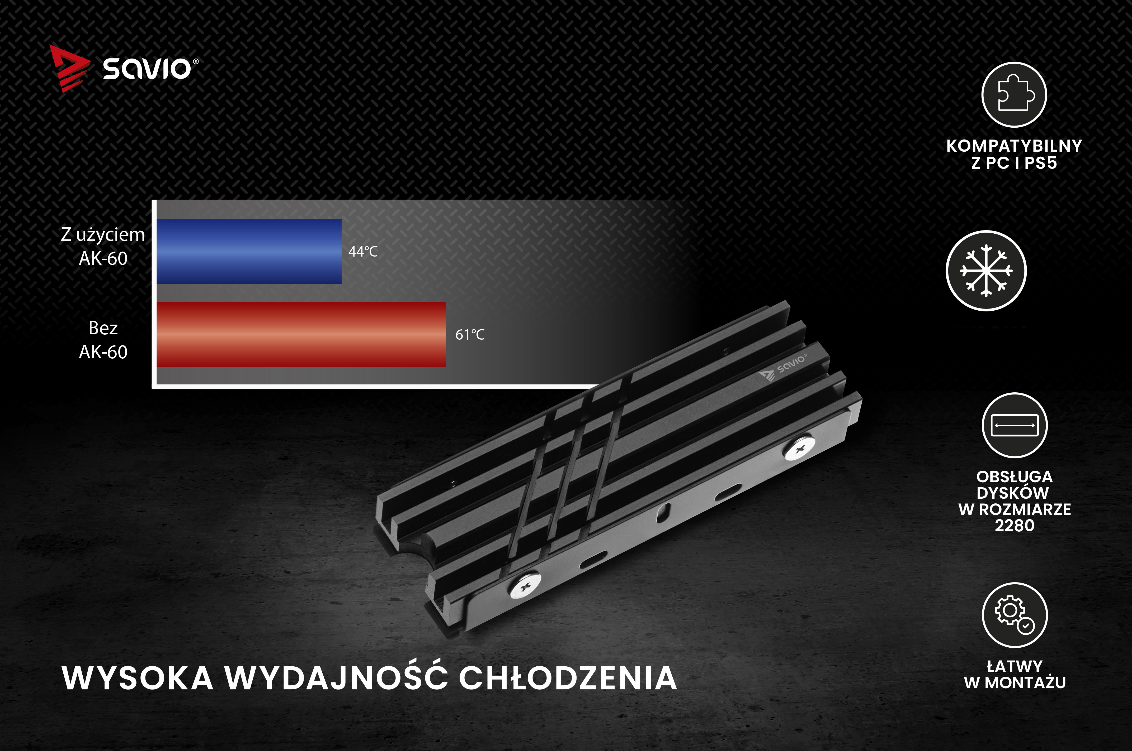 SAVIO CHŁODZENIE DO DYSKÓW M.2 NVME 2280, AK-60 - zdjęcie 3
