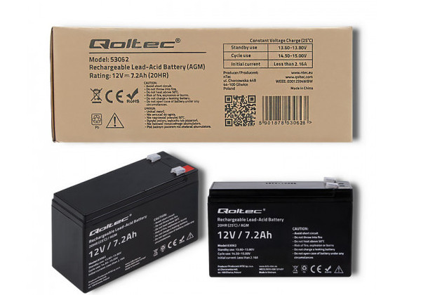 QOLTEC AKUMULATOR AGM 12V | 7.2AH | MAX 108A - zdjęcie 3