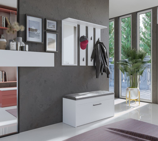 Wieszak + lustro PARMA 100x15xH.81,5 biel - zdjęcie 1