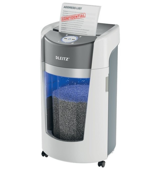 LEITZ Niszczarka IQ OptiMax Office 35 L, P-5, Ścinki 2x15, Automatyczny Start/Stop, Funkcja cofania, Obrotowy pojemnik - 33% większa pojemność na ścinki - zdjęcie 1