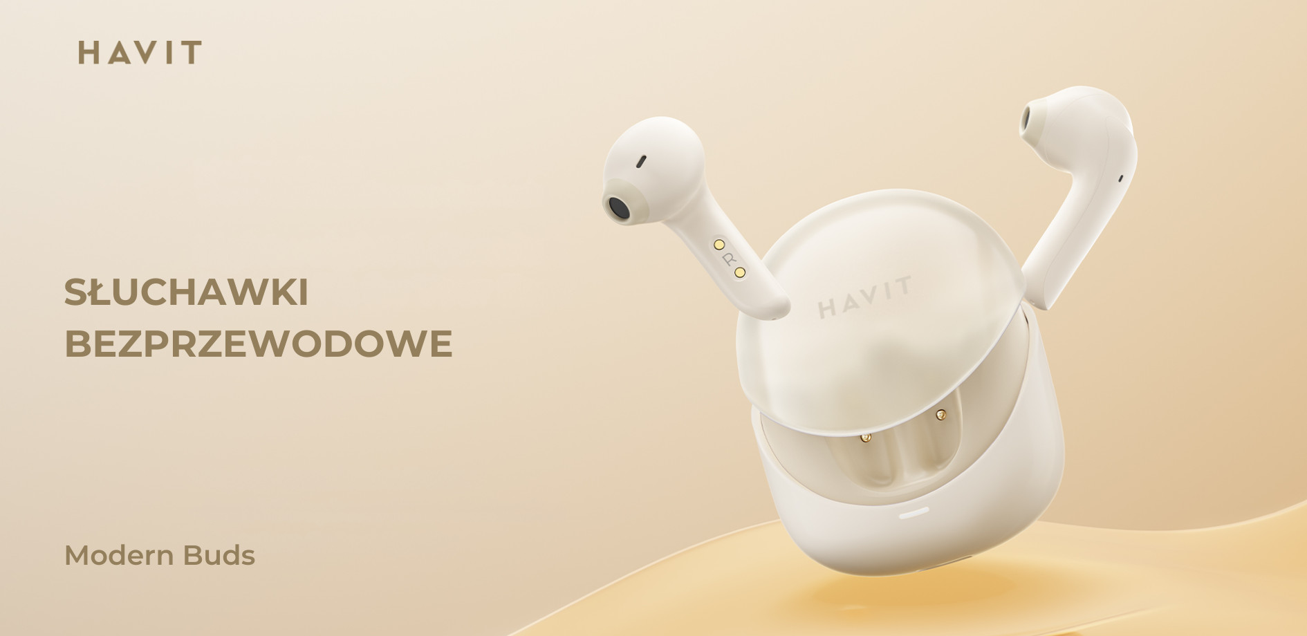 Słuchawki Bluetooth Havit Modern Buds (beżowy) - zdjęcie 1