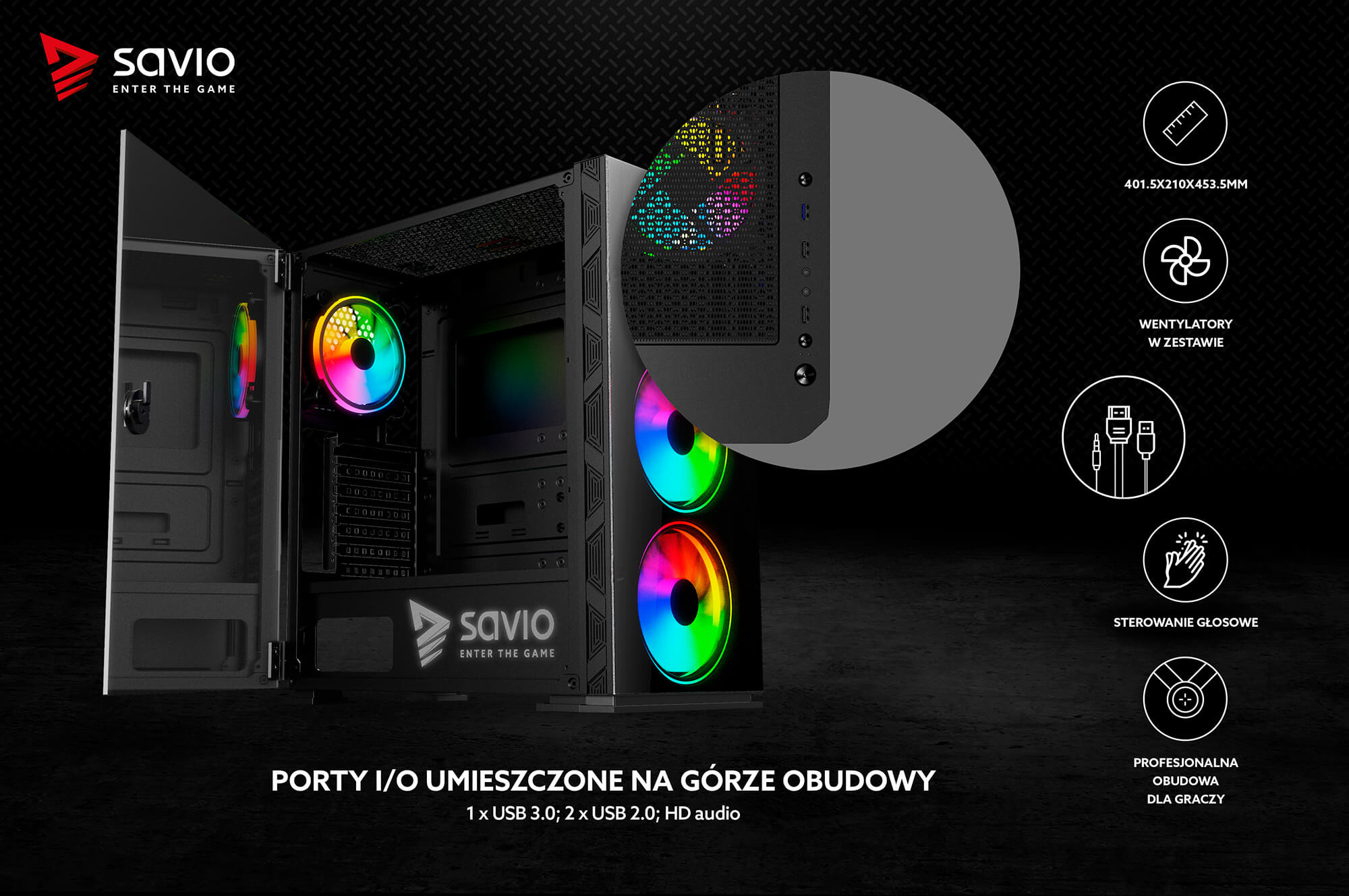 SAVIO OBUDOWA PC PRIME X1 ARGB GLASS SAVGC-PRIMEX1 - zdjęcie 6