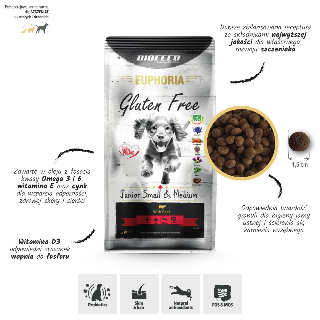 BIOFEED Euphoria Gluten Free Junior small & medium Wołowina - sucha karma dla psa - 12 kg - zdjęcie 3