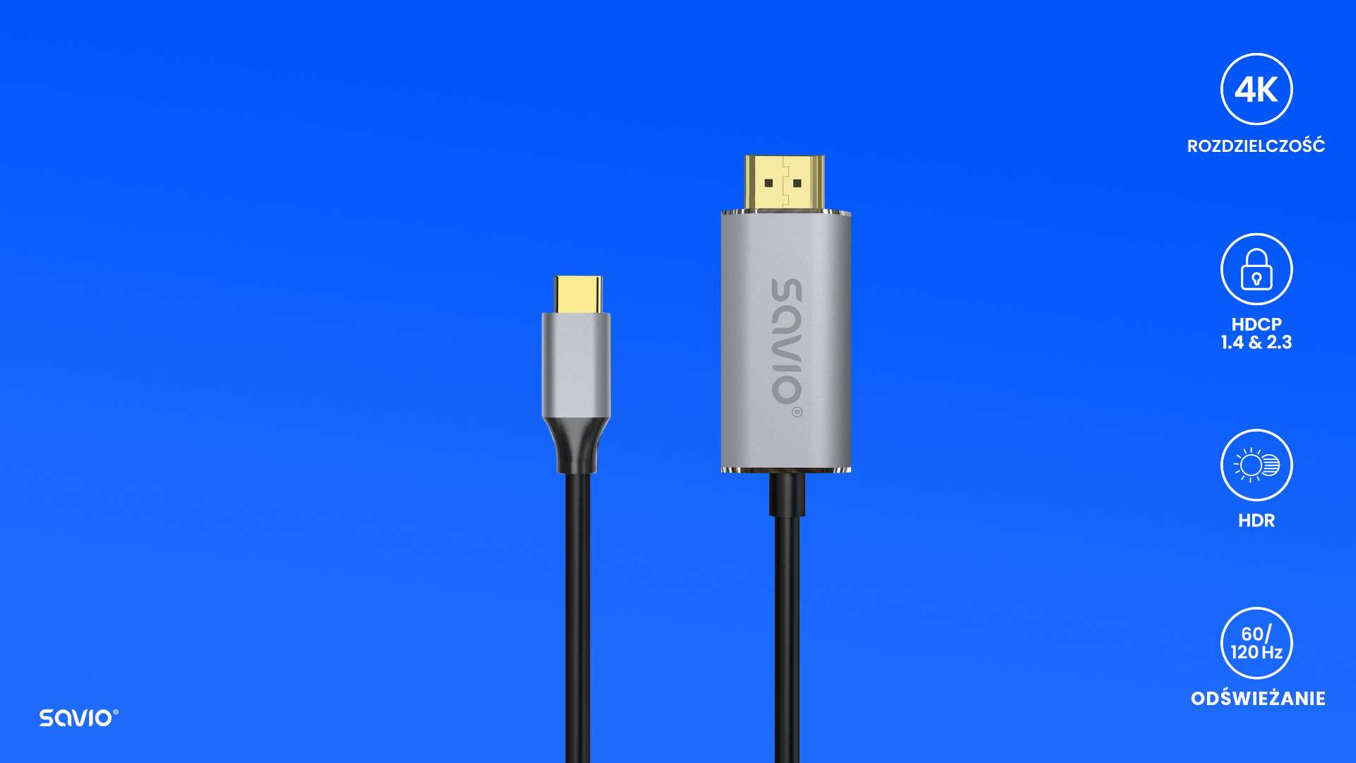 SAVIO KABEL USB-C DO HDMI 2.0B, 2M, SREBRNO-CZARNY - zdjęcie 2