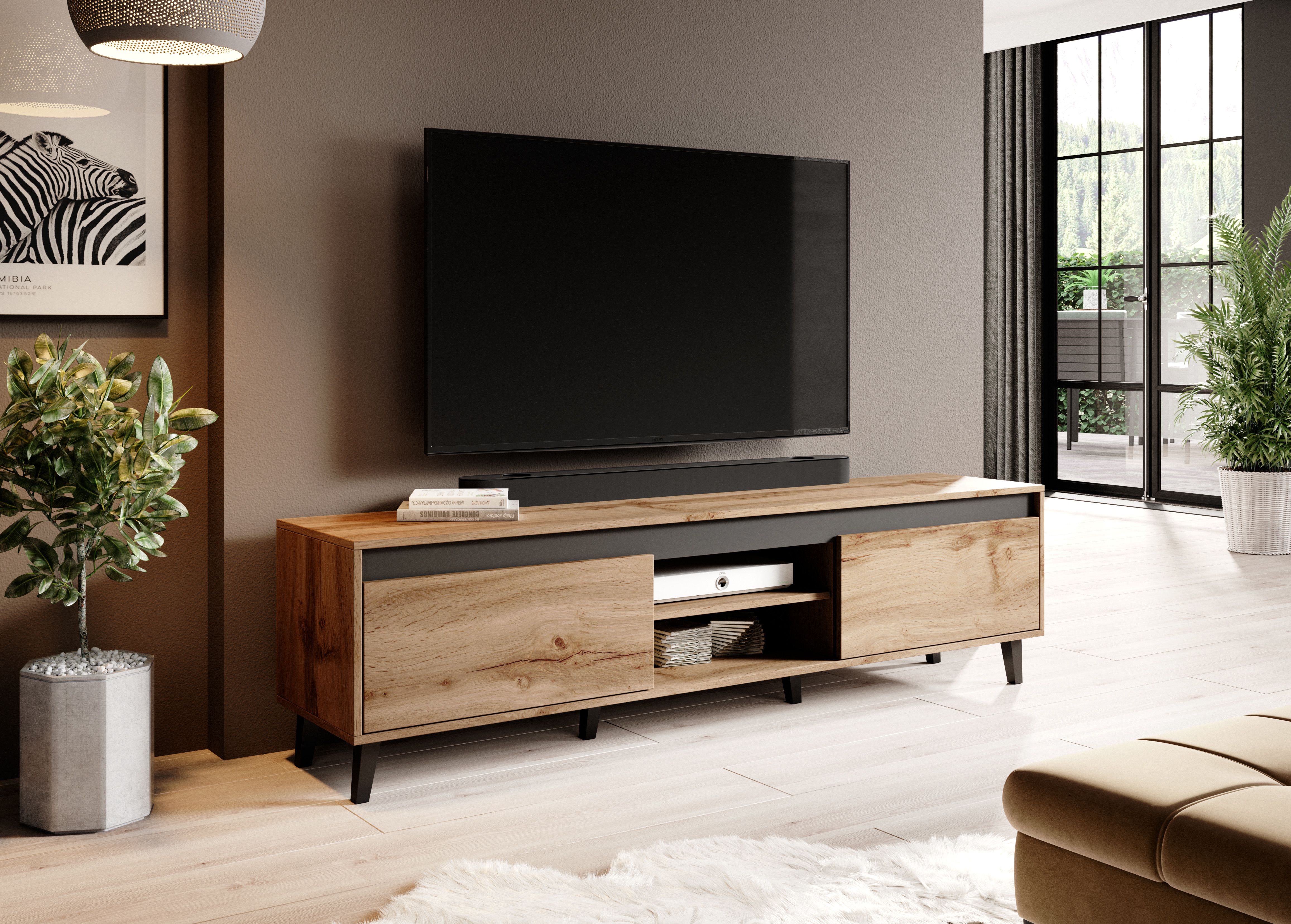 Szafka RTV NORD II 170cm dąb wotan/antracyt - zdjęcie 1