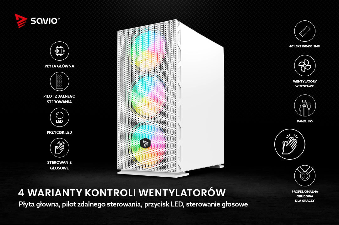 SAVIO OBUDOWA KOMPUTEROWA RAPTOR WHITE X1 ARGB - zdjęcie 5
