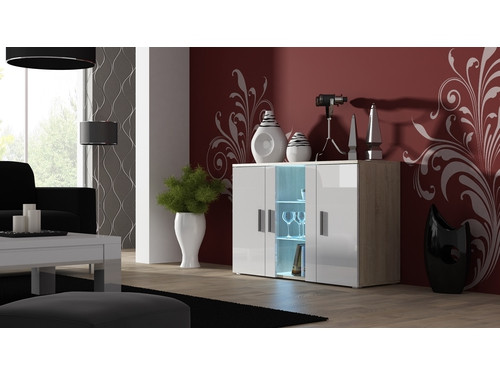 Komoda 120cm SOHO S7 dąb sonoma/ biały połysk - zdjęcie 1