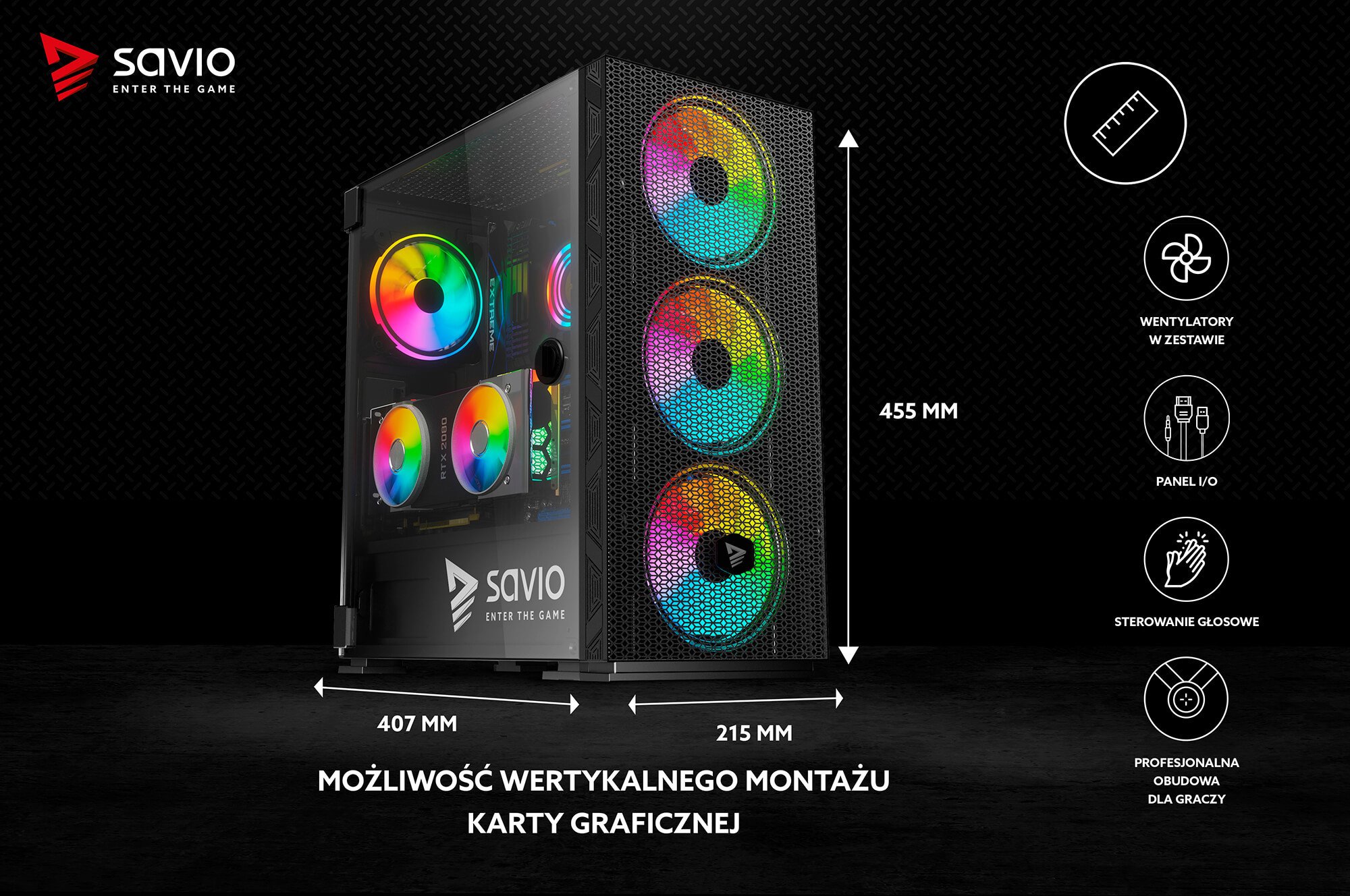SAVIO OBUDOWA PC RAPTOR X1 ARGB SAVGC-RAPTORX1 - zdjęcie 3