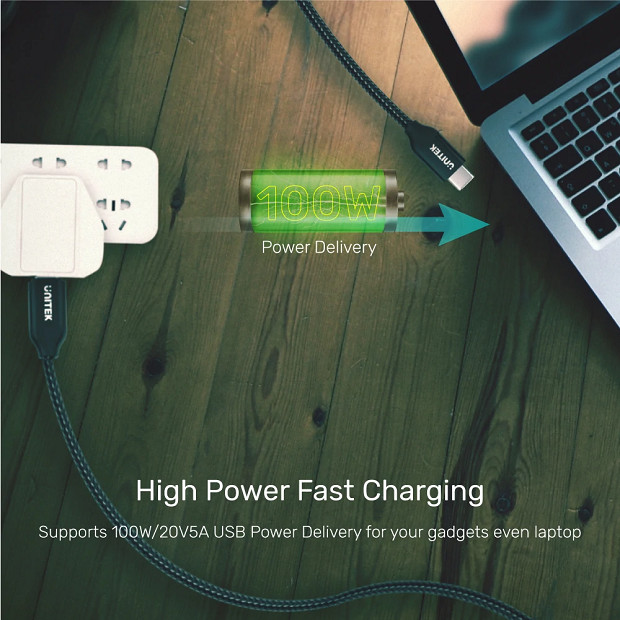 UNITEK KABEL USB-C - USB-C, PD 100W, C14059BK - zdjęcie 1
