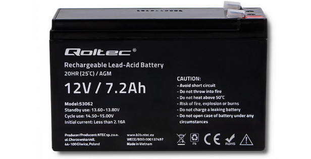 QOLTEC AKUMULATOR AGM 12V | 7.2AH | MAX 108A - zdjęcie 2