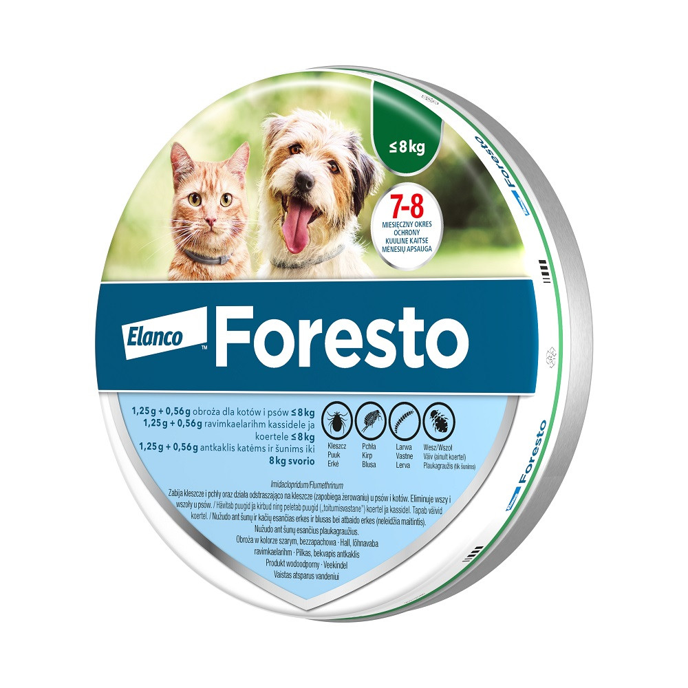 ELANCO Foresto - obroża przeciw kleszczom i pchłom dla psa i kota do 8kg (38cm) + GRATIS - zdjęcie 1