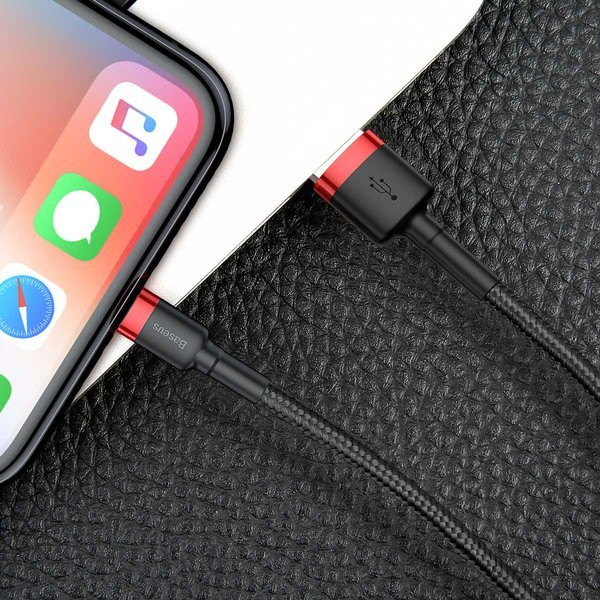 BASEUS KABEL LIGHTNING USB, 1.5A, 2M CZARNO-CZERW. - zdjęcie 2