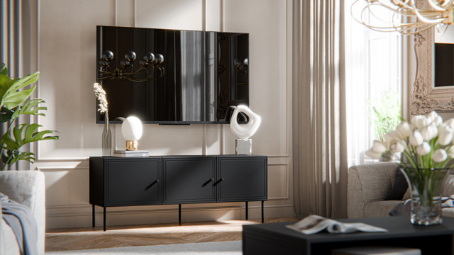 Szafka RTV 3D PALAZZO BIS 151x40x60 czarny mat - zdjęcie 1