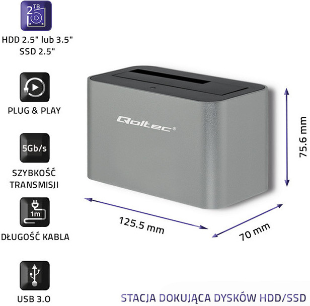QOLTEC STACJA DOKUJĄCA HDD/SSD | 2.5"/3.5" SATA - zdjęcie 2