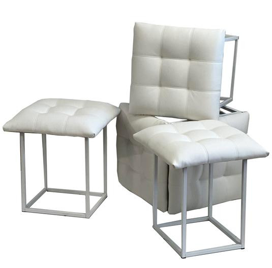 Puf-transformator 5w1 - 5 taboretów w 1 pufie biała eco skóra - zdjęcie 1