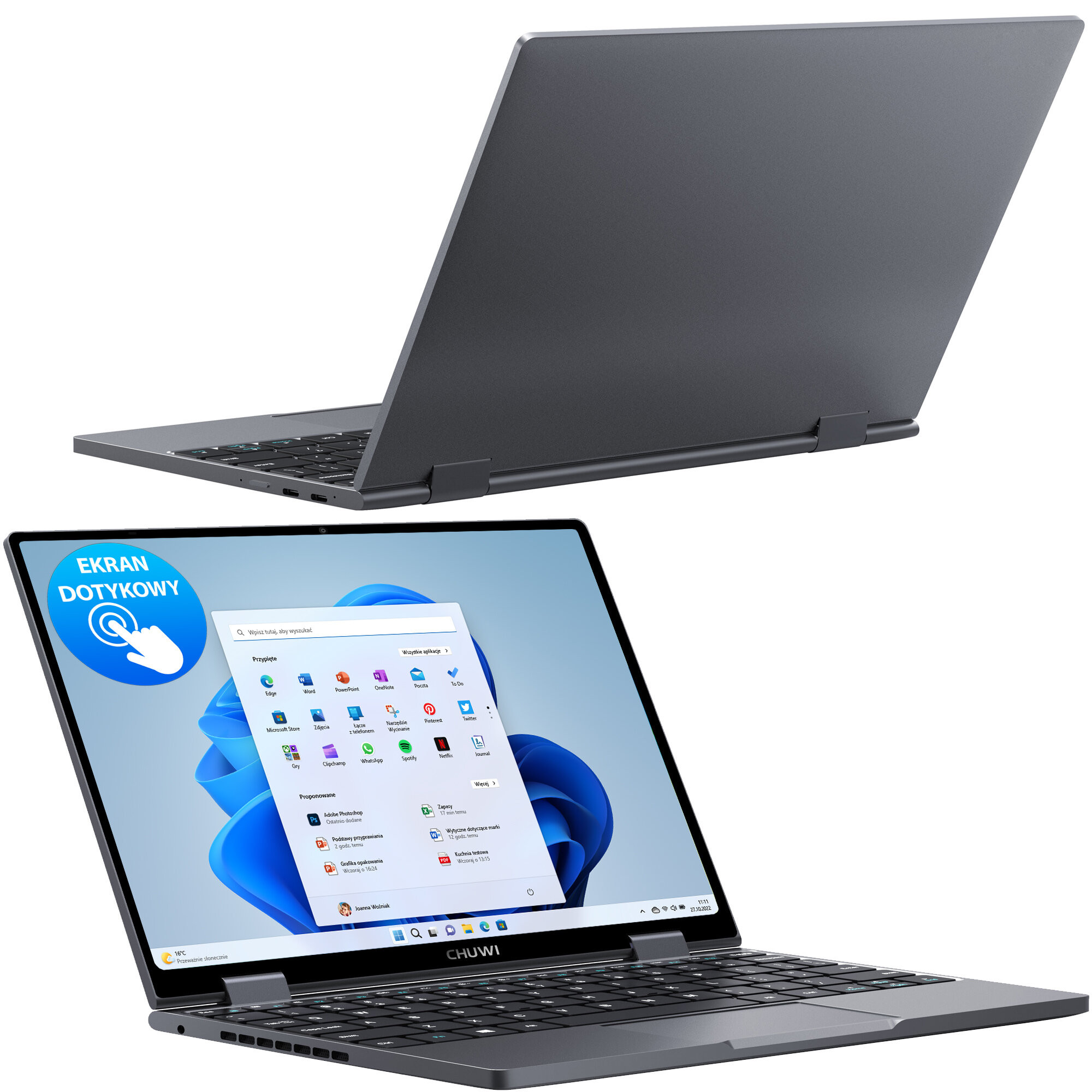 Chuwi MiniBook-X-2023-K1-SR 10.51" (1200x1920) TouchScreen IPS x360 Celeron N150 12GB SSD512GB BT BacklitKeyboard Win 11 Silver - zdjęcie 1