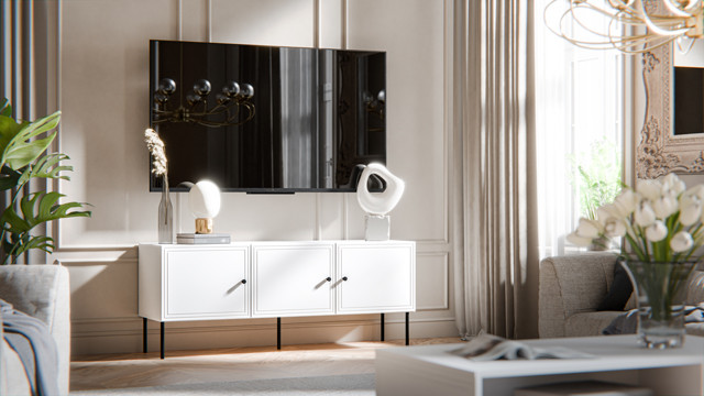 Szafka RTV 3D PALAZZO BIS 151x40x60 biały mat - zdjęcie 1