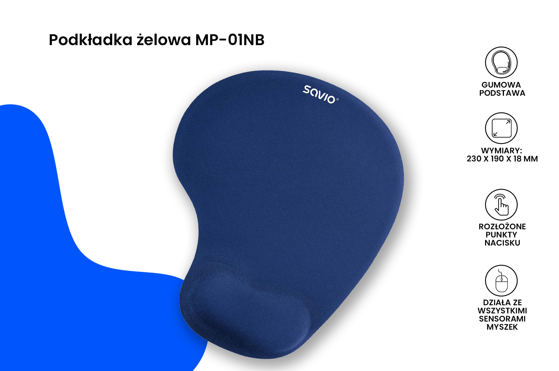 SAVIO PODKŁADKA ŻELOWA POD MYSZ SAVMP-01NB - zdjęcie 1
