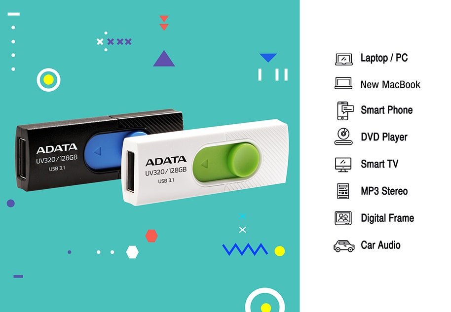 ADATA FLASHDRIVE UV320 128GB USB 3.1 WHITE/GREEN - zdjęcie 4