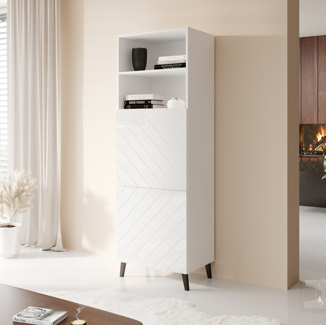 Witryna ABETO 60x40xH176,5 biały/biały połysk - zdjęcie 1