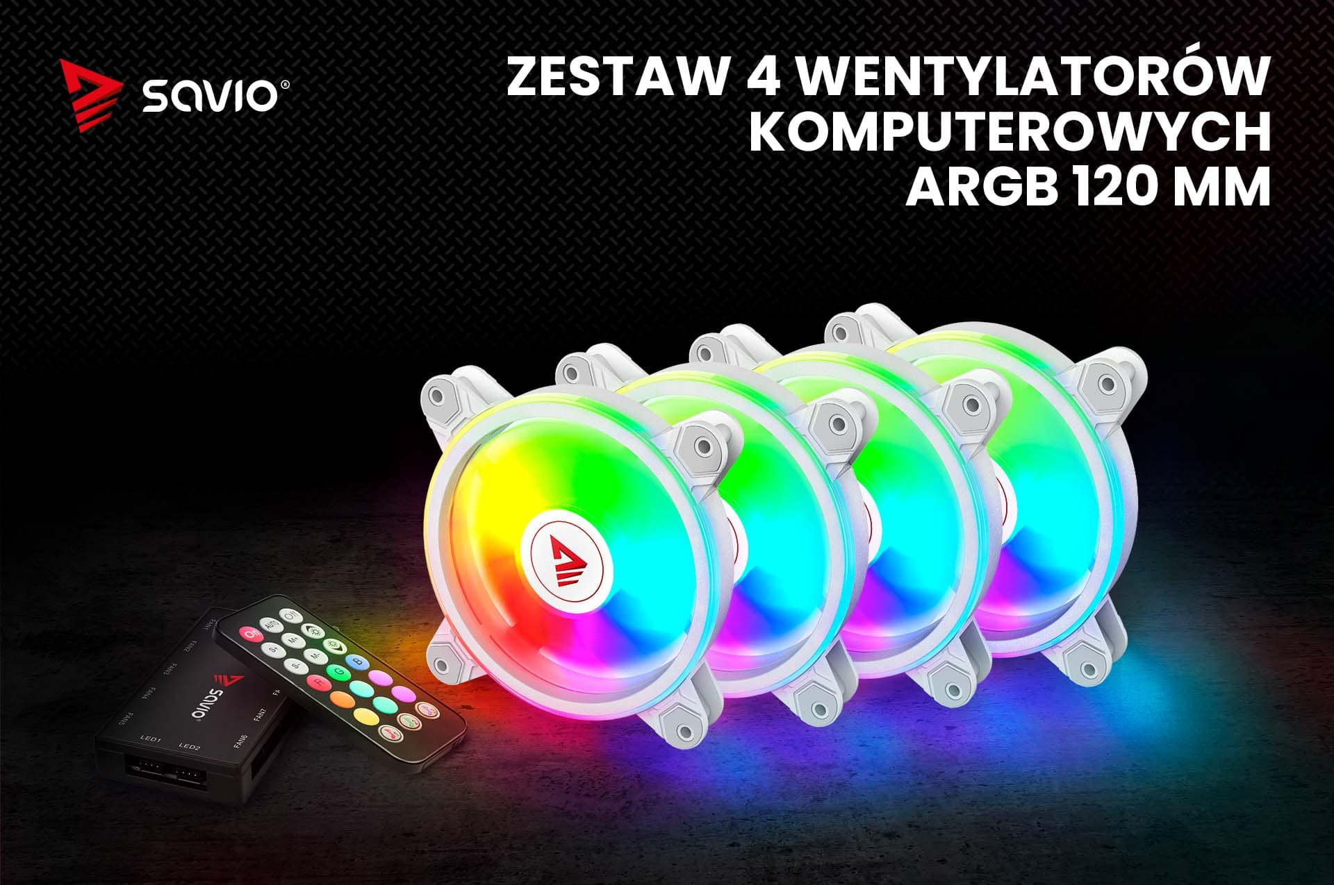 SAVIO ZESTAW 4 WENTYLATORÓW ARGB FAN-01 WHITE - zdjęcie 1