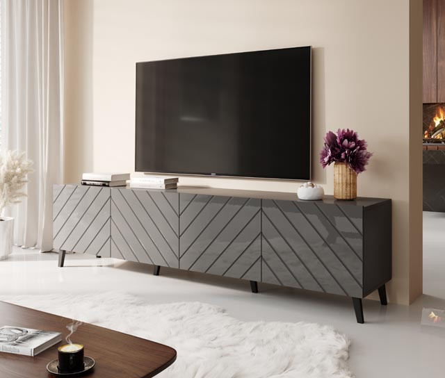 Szafka RTV ABETO 200x42x52 grafit/grafit połysk - zdjęcie 2
