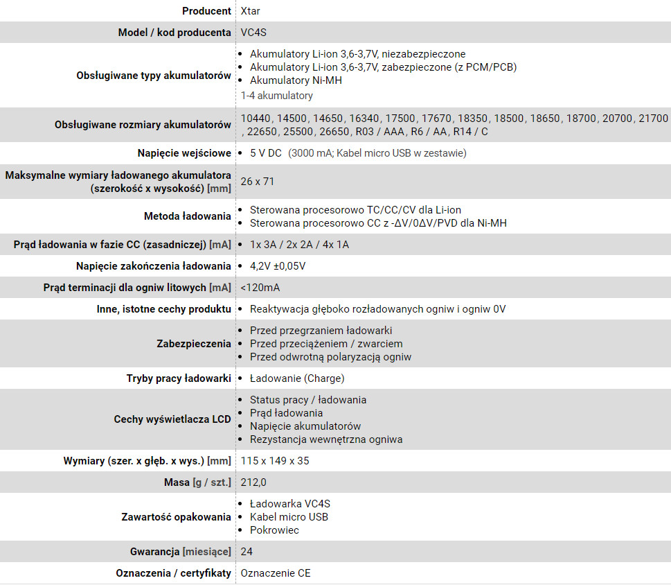 XTAR ŁADOWARKA DO AKUMULATORÓW CYLINDRYCZNYCH VC4 - zdjęcie 6