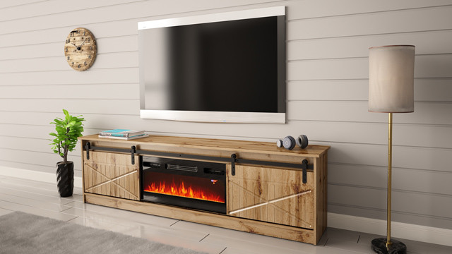 Szafka RTV GRANERO+kominek 200x56,7x35 dąb wotan - zdjęcie 2