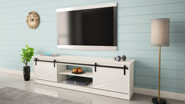 Szafka RTV GRANERO 200x56,7x35 biały/biały połysk - zdjęcie 2