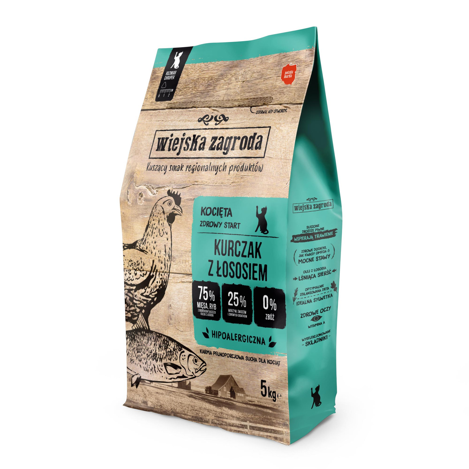 WIEJSKA ZAGRODA Kocięta Kurczak z łososiem - sucha karma dla kota - 5kg - zdjęcie 1